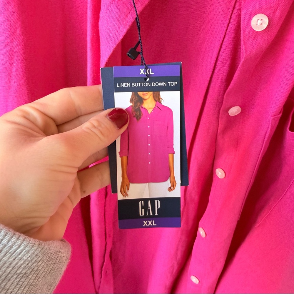 NWT Gap Linen Blend Big Shirt Button Down size XXL in Very Berry Pink - Picture 5 of 7